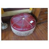 Retro ottoman with fringe, 29" round x 13" H