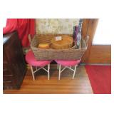 Lot, assorted baskets, umbrellas and pair of