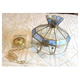 14" x 15" 5 light blue glass hanging lamp