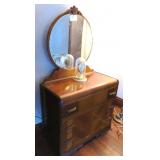 Art deco 3-drawer dresser with round mirror