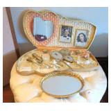 Vintage vanity set in case with manicure set,