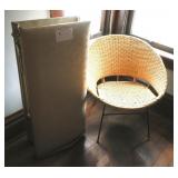 Lot, wicker barrel chair and vintage folding