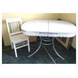 Vintage enamel topped table, 47.5" L with chair