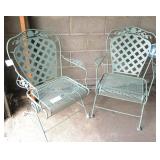 Pair of green patio action chairs