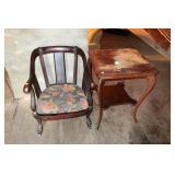 Lot, mahogany chair and oak table