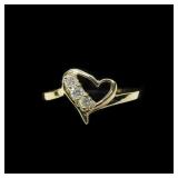 10K Yellow gold heart shape ring with three round