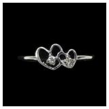 10K White gold double heart ring with diamond