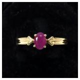 10K Yellow gold oval cut natural ruby ring, size 7
