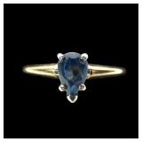14K Yellow gold pear cut blue topaz ring, size 5.5