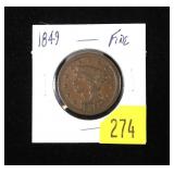 1849 Large cent, Fine