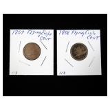 2- Flying Eagle cents: 1857, 1858 - x2 coins