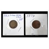 2- Indian Head cents: 1863, 1874 -x2 coins
