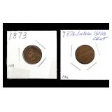 2- Indian Head cents: 1873, 1876 -x2 coins