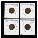 4- Indian Head cents: 1865, 1880, 1882, 1888 -x4