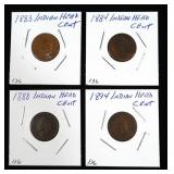 4- Indian Head cents: 1883, 1884, 1885, 1894 -x4