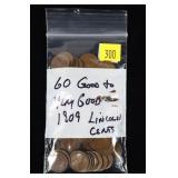 Lot, 1909 Lincol cents, G-VG, 60 pcs.