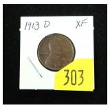 1913-D Lincoln cent, XF