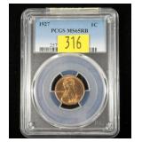 1927 Lincoln cent, PCGS slab certified MS-65 RB