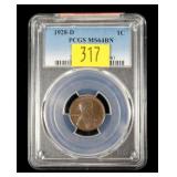 1928-D Lincoln cent, PCGS slab certified MS-64 BN