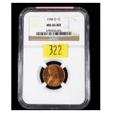 1944-D Lincoln cent, NGC slab certified MS-66 RD