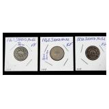 Lot, 3 Shield nickels: 1867,1868, 1872