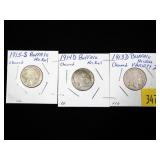 Lot, 3 Buffalo nickels: 1913-D, 1914-D, 1915-D