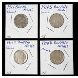 Lot, 4 Buffalo nickels: 1914, 1914-S, 1917-S,