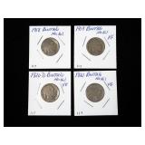 Lot, 4 Buffalo nickels: 1918, 1919, 1920, 1920-D