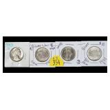 4- War nickels: 1943-1944, BU, 35% silver -x4