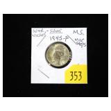 1945 war nickel, BU, 35% silver