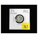 1942 Mercury dime, BU