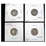 4- Mercury dimes: 1917, 1923, 1926, 1929 -x4