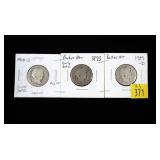 3- Barber quarters: 1893, 1909-D, 1910-D -x3