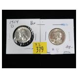 2-Washington quarters BU: 1954-D, 1955-D -x2