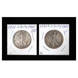 2- Walking Liberty half dollars: 1934, 1935-D -x2