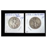 2- Walking Liberty half dollars: 1935-S, 1936 -x2