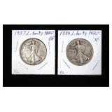 2- Walking Liberty half dollars: 1937, 1939 -x2