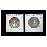2- Walking Liberty half dollars: 1942, 1943 -x2