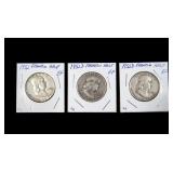 3- Franklin half dollars: 1952, 2-1952-D -x3 coins