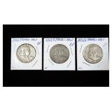 3- Franklin half dollars: 1952, 2-1953-D -x3 coins