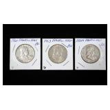 3- Franklin half dollars: 1954-D, 1960, 1963 -x3
