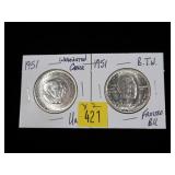 2- 1951 Commemorative half dollars: Carver and