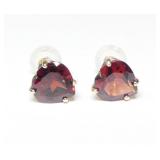 14K Yellow gold heart shape garnet stud earrings,