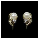 10K Yellow gold pearl post earrings with round