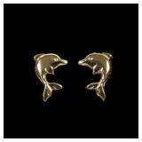 14K Yellow gold dolphin stud earrings