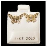 14K Yellow gold butterfly post earrings