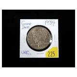 1934 Peace dollar, Unc, good date