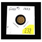 1853 $1 Gold dollar, hole