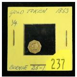 1853 1/4 California gold token, 12K gold