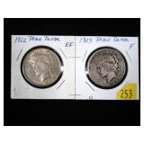 2- Peace dollars: 1922, 1923 -x2 coins